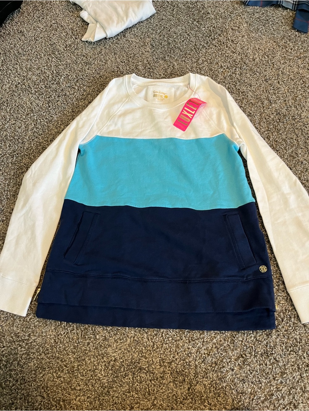 Lilly Pulitzer xs sweatshirt sweater xs blue navy white zipper new nwt